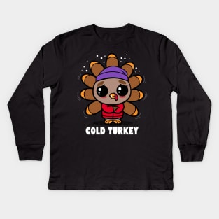 Cold Turkey Funny Cute Kawaii Turkey Winter Sneezing Cold Meme Kids Long Sleeve T-Shirt